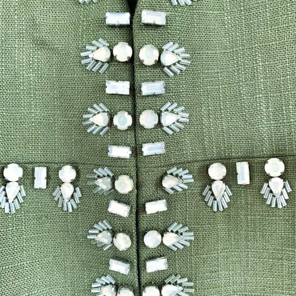 Tory Burch Embellished Avery Linen Boxy Jeweled Crop Jacket Green Silver US 6 - Picture 7 of 11